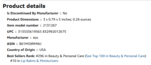 product details eso lip balm