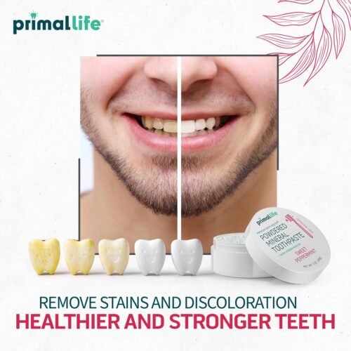 Primal Life Organics Dirty Mouth Toothpowder – Sweet Peppermint flavor, 1 oz jar with natural kaolin and bentonite clay, organic vegan tooth cleaning powder for 200+ brushings
